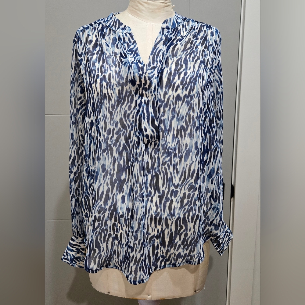 Blue and White Animal Print Blouse